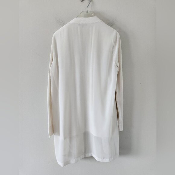 LAFAYETTE 148 | Cotton Cardigan Silk Panel Ivory Cream Sz MEDIUM - Picture 2 of 6